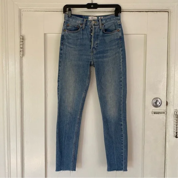 Redone Originals High Rise Ankle Crop Jeans in Comfort Stretch Denim - Picture 3 of 7